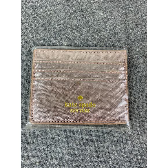 New Kate Spade Glimmer Metallic Saffiano Small Slim Card Holder Glitter Rose - Picture 1 of 3